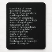 Kollektive Noonen von Vögeln Schwarz und Weiß Mousepad (Vorne)