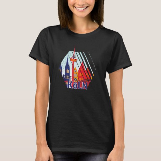 Köln City Skyline Silhouette Kontur Sk T-Shirt (Vorderseite)