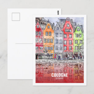 Köln Deutschland Berühmte Reise Aquarell-Skizze Postkarte