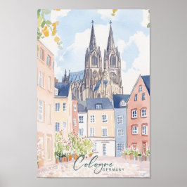 Köln Deutschland Gouache Paint Illustration Travel Poster