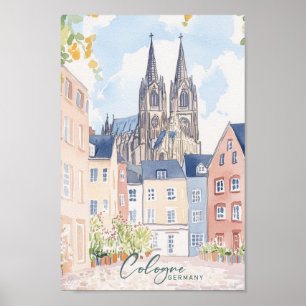 Köln Deutschland Gouache Paint Illustration Travel Poster