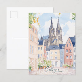 Köln Deutschland Gouache Paint Illustration Travel Postkarte