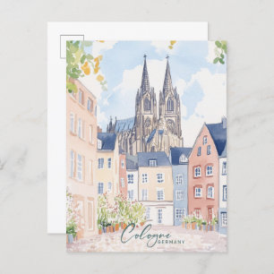 Köln Deutschland Gouache Paint Illustration Travel Postkarte