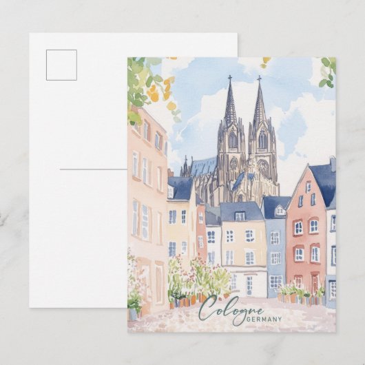 Köln Deutschland Gouache Paint Illustration Travel Postkarte (Vorne/Hinten)