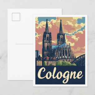 Köln Deutschland Kunst Vintage Reise Illustration Postkarte