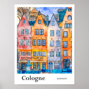 Köln Deutschland Reise Wasserfarbe Handgezeichnet Poster