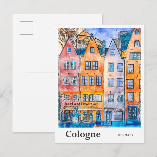 Köln Deutschland Reisen Wasserfarbenhandzeichnung Postkarte (Vorne/Hinten)