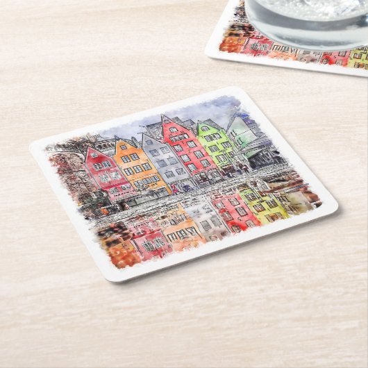 Köln - Handgezeichnete Wasserfarbskizze Rechteckiger Pappuntersetzer (angewinkelt)