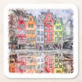 Köln - Handgezeichnete Wasserfarbskizze Rechteckiger Pappuntersetzer (Vorderseite)