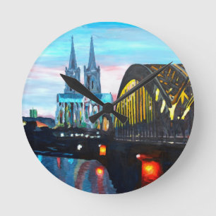 Köln-Kathedrale mit Hohenzollernbridge Runde Wanduhr