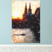 Köln Skyline mit Kölner Dom Sunset Artstyle Leinwanddruck (Insitu (Holzboden))