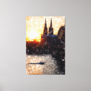 Köln Skyline mit Kölner Dom Sunset Artstyle Leinwanddruck