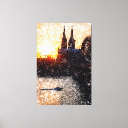 Köln Skyline mit Kölner Dom Sunset Artstyle Leinwanddruck (Vorderseite)
