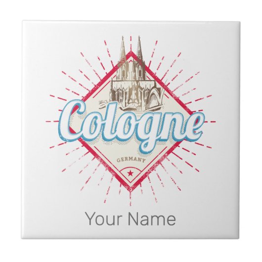 Köln Stadt Deutschland Retro Kathedrale Vintag Fliese (Vorderseite)