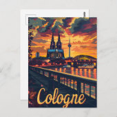 Köln Twilight: Silhouette des Doms am Rhin Postkarte (Vorne/Hinten)
