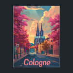 Köln Vintag Postkarte<br><div class="desc">Tauchen Sie ein in die zeitlose Schönheit Kölns mit unserem Reise- und Design-Angebot und bewundern Sie den majestätischen Dom, die bezaubernde Straßenbahn und die Straßen, die von lila Bäumen geschmückt sind. Während das Sonnenlicht nachlässt, steht die Kathedrale in Grandeur, während eine Straßenbahn durch Straßen gleitet, die von bezaubernden lila Bäumen...</div>