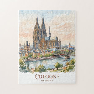 Kölner Deutschland Kathedrale Aquarell Stadt Skyli Puzzle