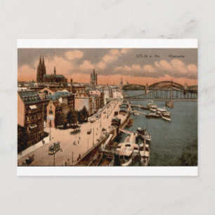 Kölner Rhein Kathedrale Vintage Flussufer Blick Postkarte