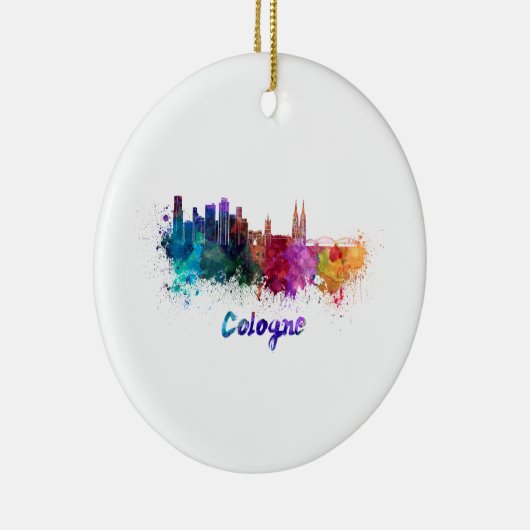 Kölner Skyline in Aquarellfarbe Keramik Ornament (Rechts)