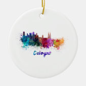 Kölner Skyline in Aquarellfarbe Keramik Ornament (Vorne)