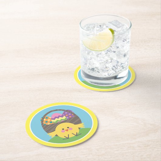 Koloful Chick and Ostereier Ostereier Party Runder Pappuntersetzer (Vor Ort)