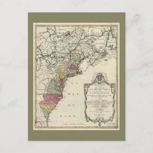 Kolonial America Map von Matthaus Lotter (1776) Postkarte (Vorderseite)