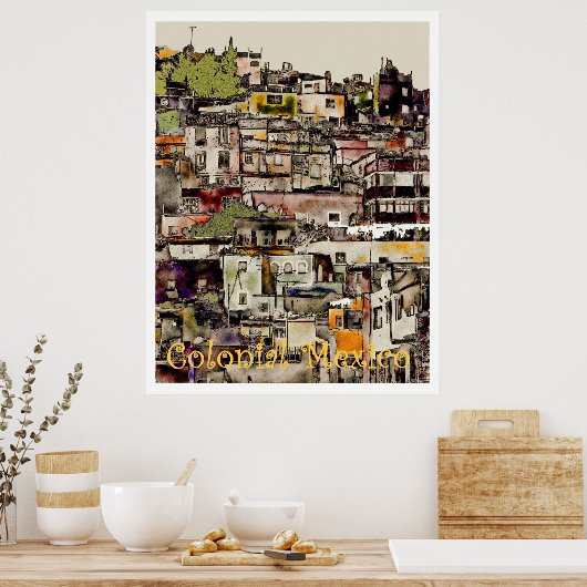 Kolonial-Mexiko-Hilltown, Poster (Küche)