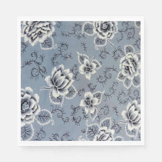 Kolonialblau-Schwarz-Blume | Paper Napkins Serviette (Vorderseite)