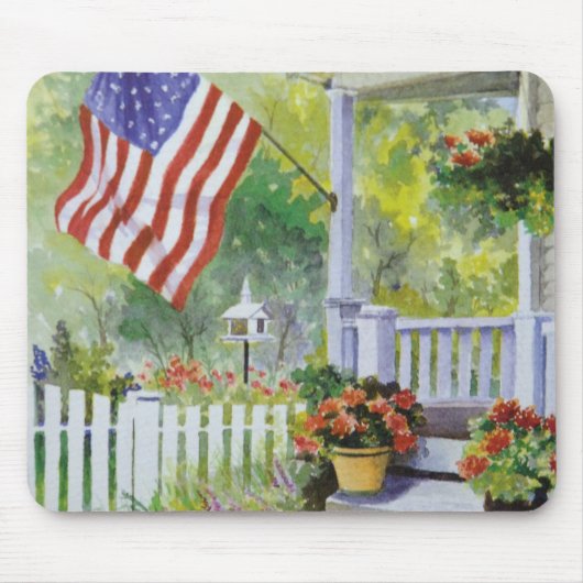 Koloniales Land Zuhause American Flag Front Porch Mousepad (Vorne)