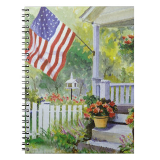 Koloniales Land Zuhause American Flag Front Porch Notizblock