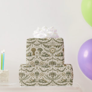 Koloniales Salbeigrün Goldene Ernte Geschenkpapier