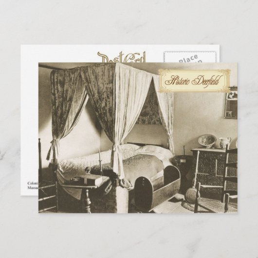 Koloniales Schlafzimmer in historischem Deerfield, Postkarte (Vorne/Hinten)