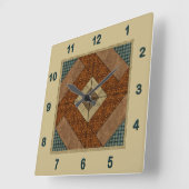 Kolonialpflaster-Quilt-Block-Rost & Dunkelgrün Quadratische Wanduhr (Winkel)