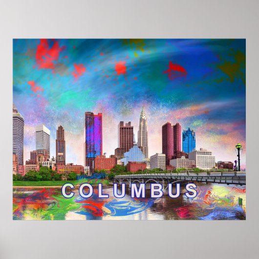 Kolorierte Kolumbus Ohio Skyline Abstrakte Kunst Poster (Vorne)