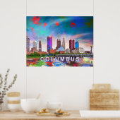 Kolorierte Kolumbus Ohio Skyline Abstrakte Kunst Poster (Küche)