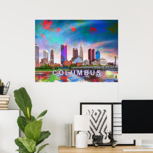 Kolorierte Kolumbus Ohio Skyline Abstrakte Kunst Poster