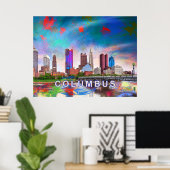 Kolorierte Kolumbus Ohio Skyline Abstrakte Kunst Poster (Heimbüro)
