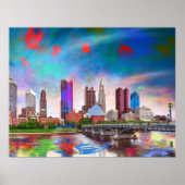 Kolorierte Kolumbus Ohio Skyline Abstrakte Kunst Poster (Vorne)
