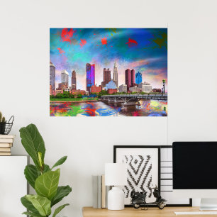 Kolorierte Kolumbus Ohio Skyline Abstrakte Kunst Poster