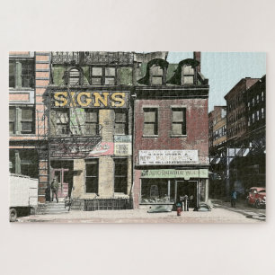 Kolorierte Vintage-Szene einer Stadtstraßenecke au Puzzle