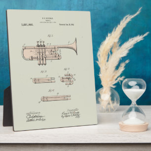 Kolorierte Vintage-Trompeten-Patentabbildung Fotoplatte