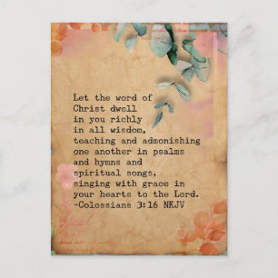 Kolosser 3:16 NKJ Bibelvers Bild Postkarte