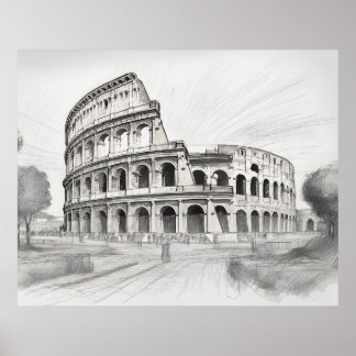 Kolosseum historische Architektur Kunstzeichnung i Poster