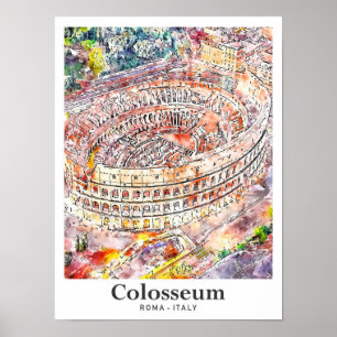 Kolosseum Rom Italien Aquarell-Skizze Handgezeichn Poster