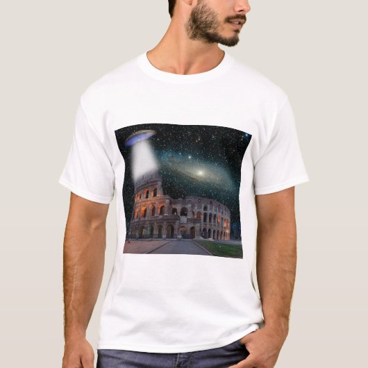Kolosseum Rom Italien trifft Raum und UFO T-Shirt (Vorderseite)
