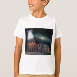Kolosseum Rom Italien trifft Raum und UFO T-Shirt