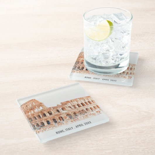 Kolosseum Rom Italien Wasserfarbe Italien Reisen Glasuntersetzer (Schrägansicht)