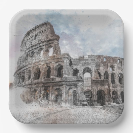 Kolosseum Watercolor Rom Italien Pappteller (Vorderseite)