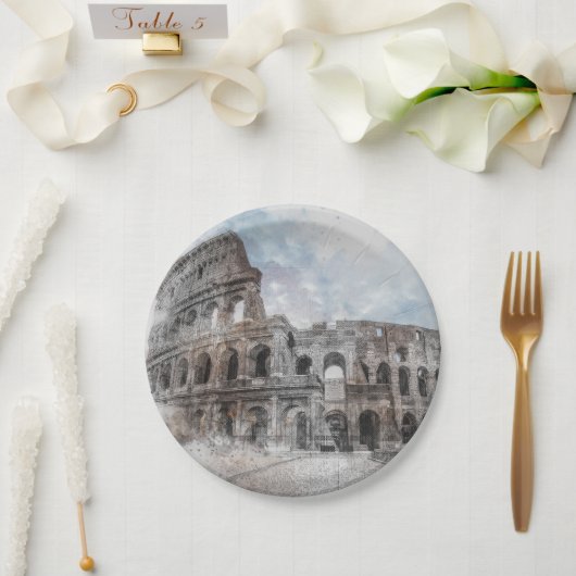 Kolosseum Watercolor Rom Italien Pappteller (Hochzeit)