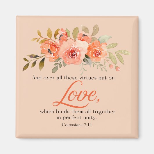 Kolossians 3:14 Bible Verse Orange Blume Magnet (Vorne)